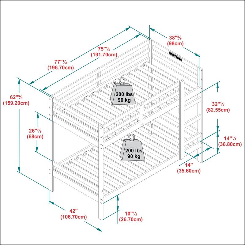 Chic Black Twin Bunk Bed in Solid Wood