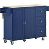 Blue Rolling Kitchen Island with Drop Leaf & Storage