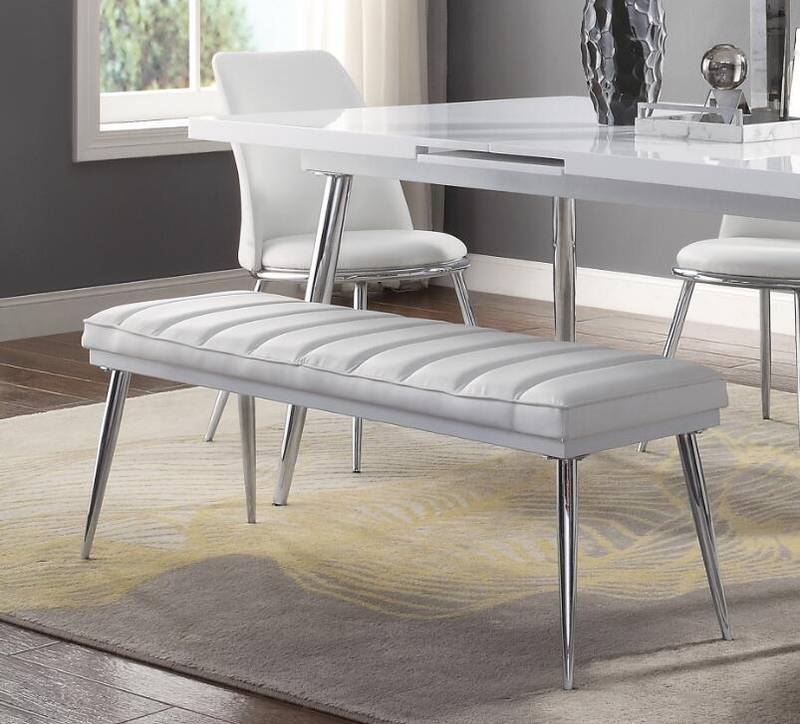 Chic White Weizor Bench with Chrome Accents