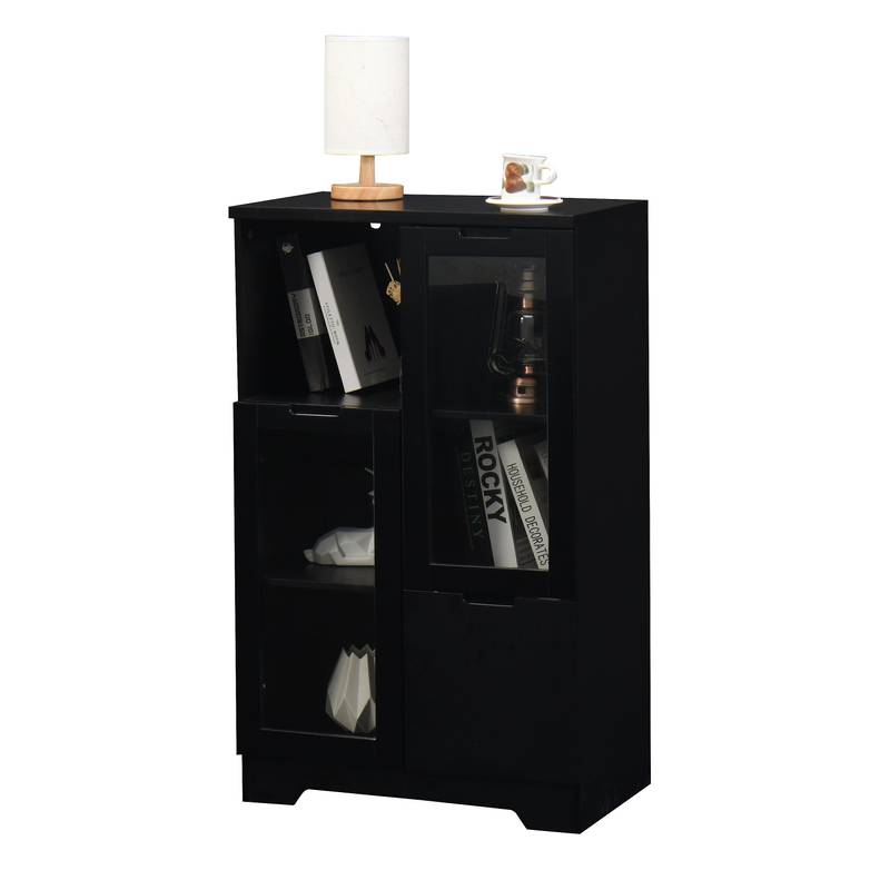 Chic Black Glass-Front Cabinet for Living & Bedroom Storage