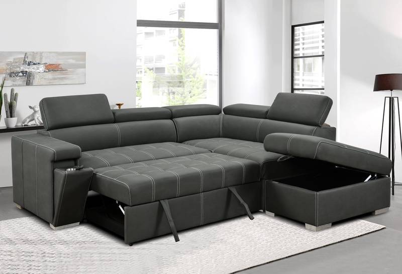 Chic Convertible Sofa Bed with Chaise and Storage