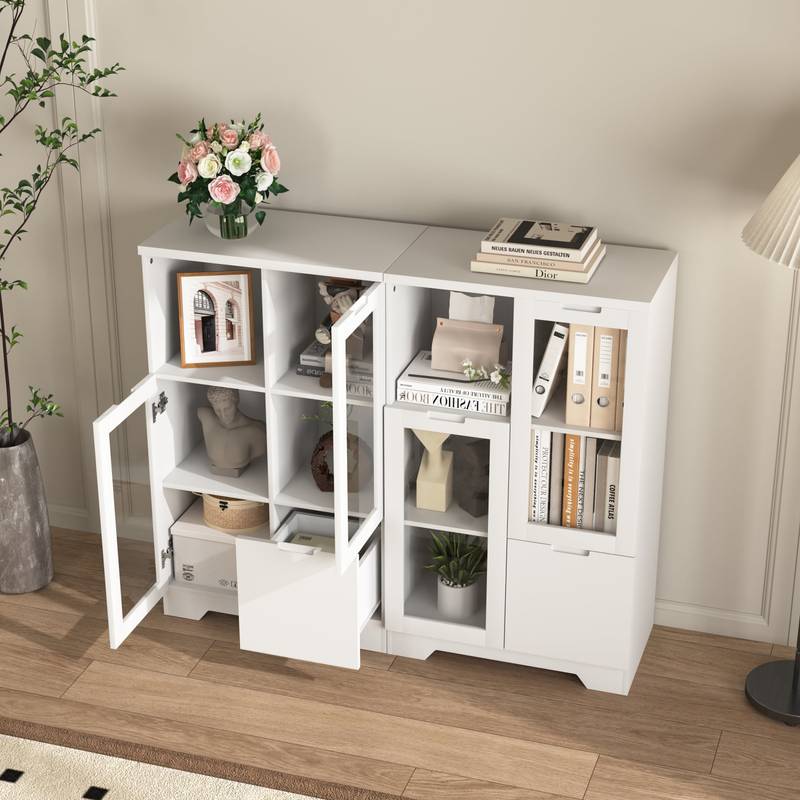 Chic White Glass Door Cabinet