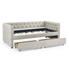 Beige Button-Tufted Twin Daybed with Storage Drawers