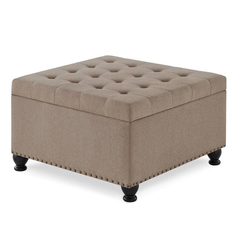Chic Linen Storage Ottoman with Stylish Button Tufting