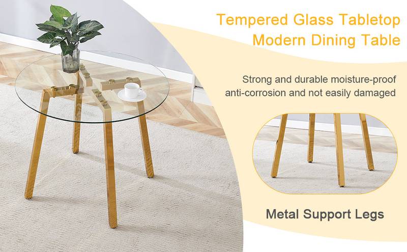Chic Gold-Base Round Glass Dining Table