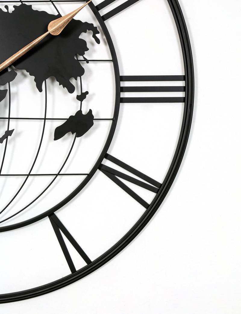 Sleek World Map Wall Clock with Gold Accents