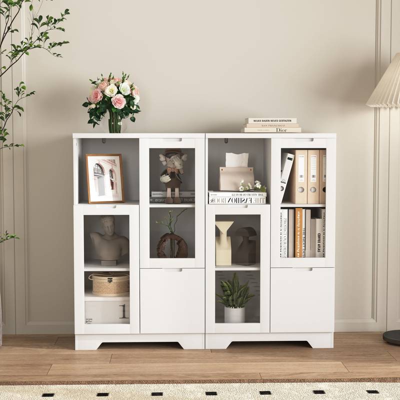 Chic White Glass Door Cabinet