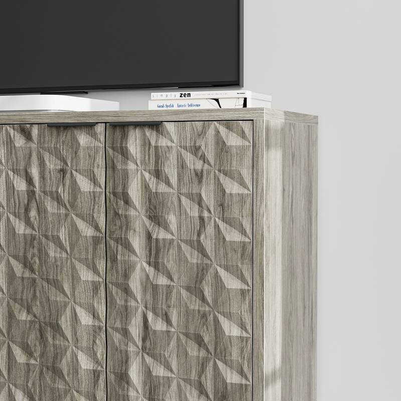 Chic Grey Buffet Cabinet with Stylish Diamond Doors