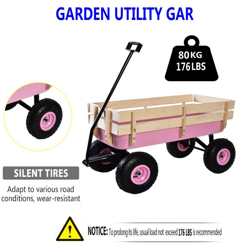 All-Terrain Garden Wagon with Wood Railing