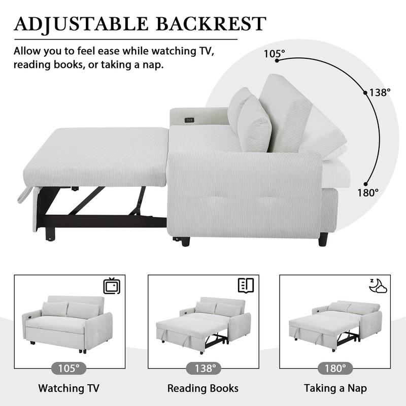 Light Blue Sleeper Sofa with USB Ports and Pillows