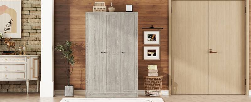 Chic Gray Shutter Wardrobe with Shelves