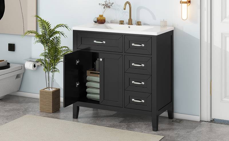 Sleek Black Bathroom Vanity with Sink and Storage