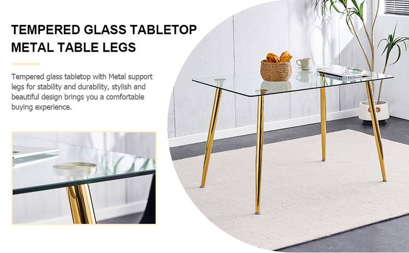 Sleek Glass Dining Table with Gold Legs