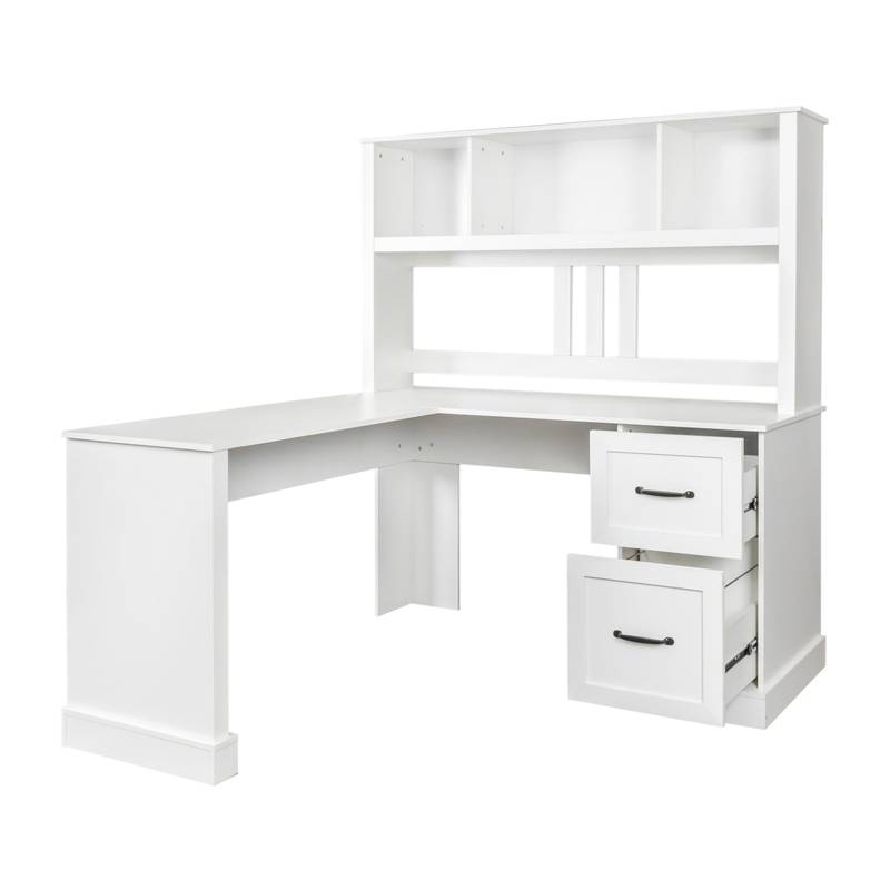 Chic White Desk with Hutch for Home Office