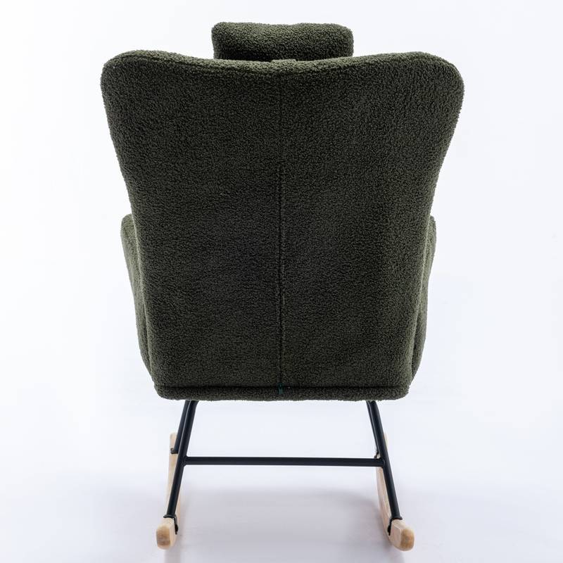 Cozy Rocking Chair with Pocket - Soft Teddy Fabric Glider in Dark Green