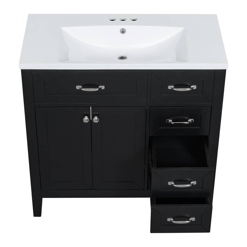 Sleek Black Bathroom Vanity with Sink and Storage