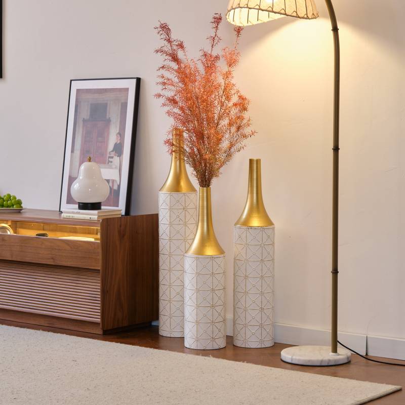 Gorgeous White Metal Vase Trio