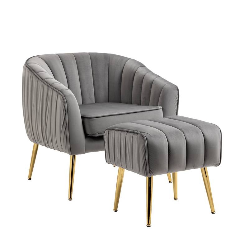 Chic Velvet Barrel Chair & Ottoman Set