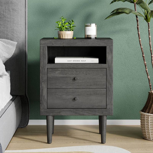 Sleek Double Drawer Nightstand