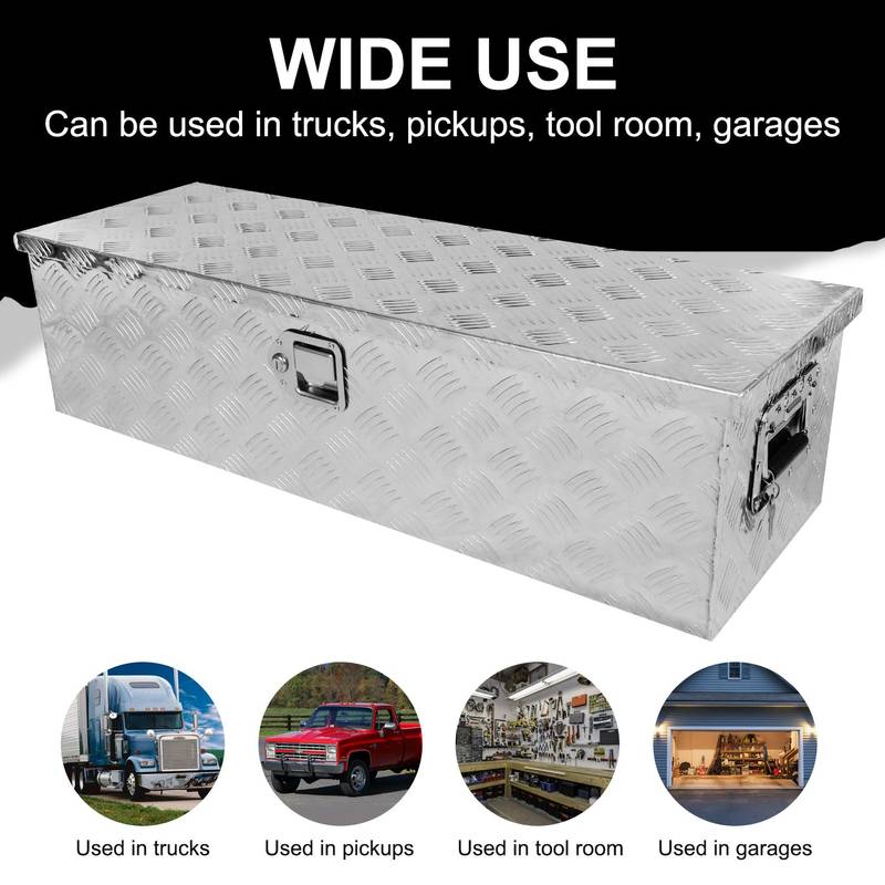 Silver Heavy Duty Truck Bed Tool Box with Lock & Handle