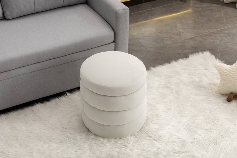 Ivory Velvet Round Ottoman