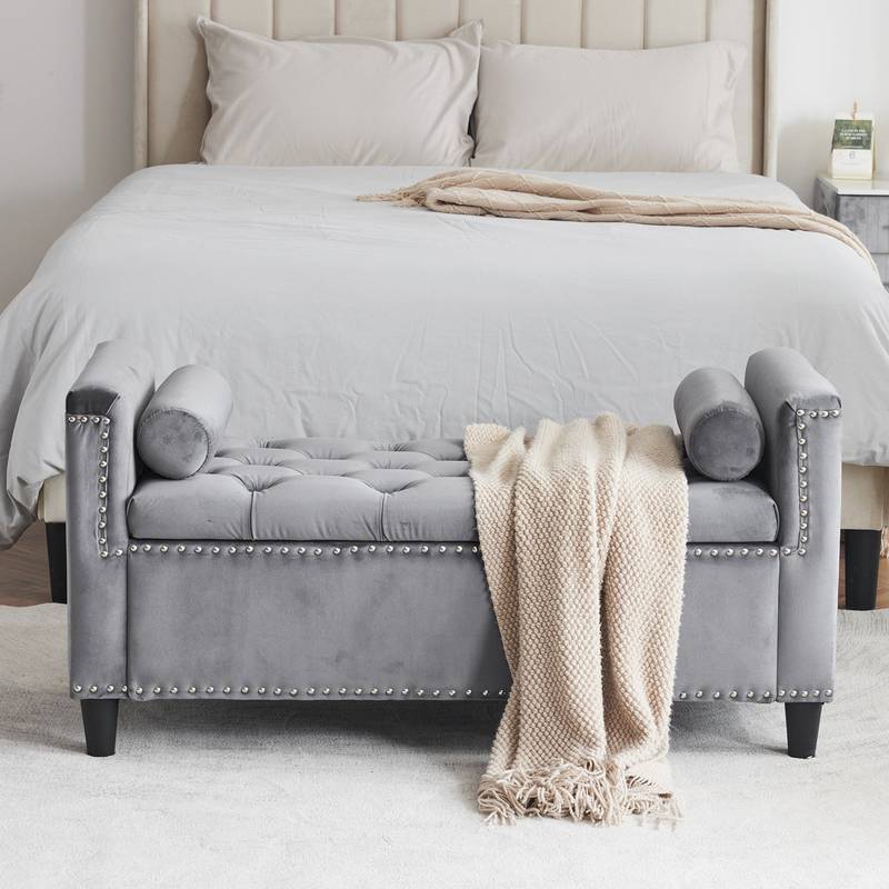 Chic Velvet Storage Bench with Armrests