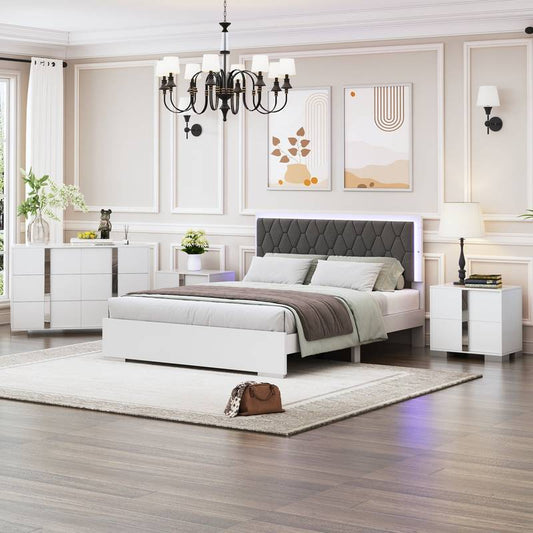 Dreamy White Bedroom Set with LED Glow