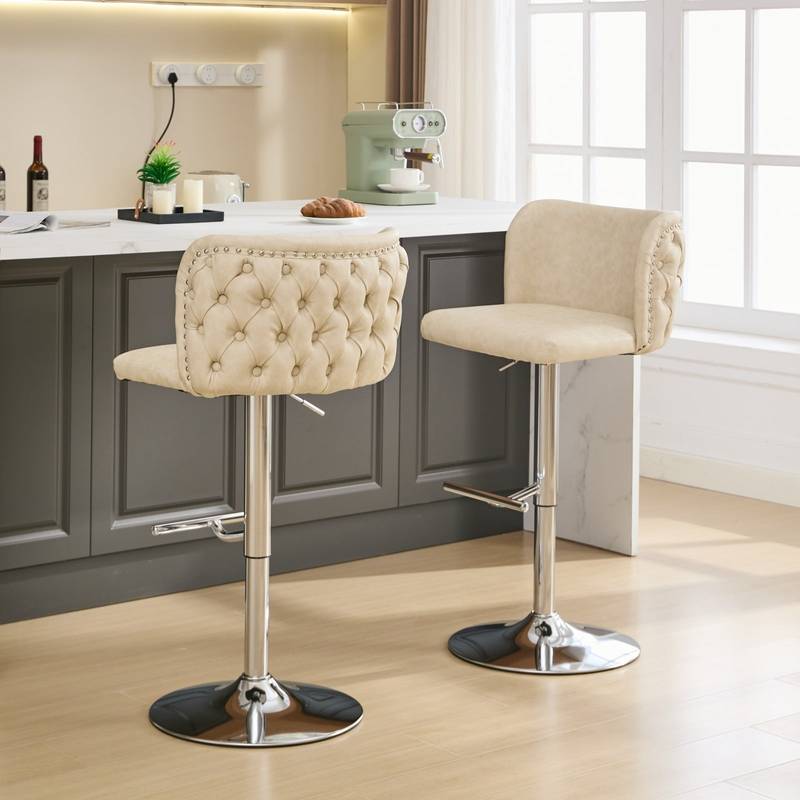 Chic Beige Swivel Bar Stools - Set of Two