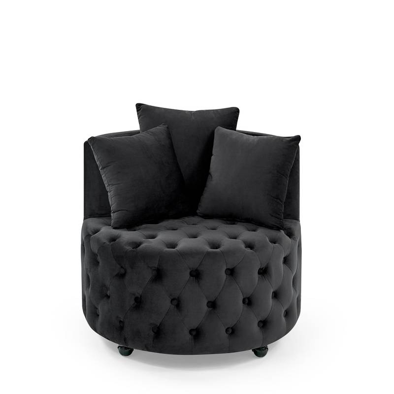 Cozy Velvet Swivel Chair with Tufted Design and Plush Pillows