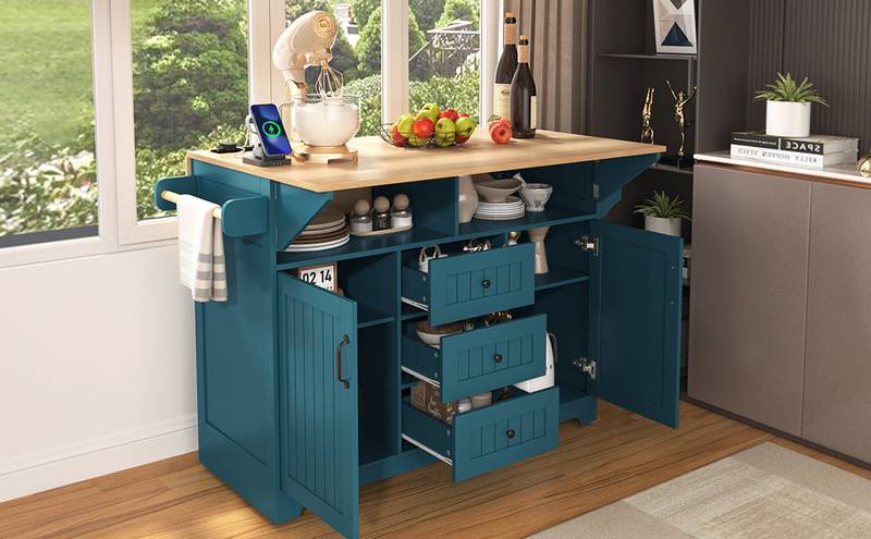 Versatile Rolling Kitchen Island with Drop Leaves and Power Outlet