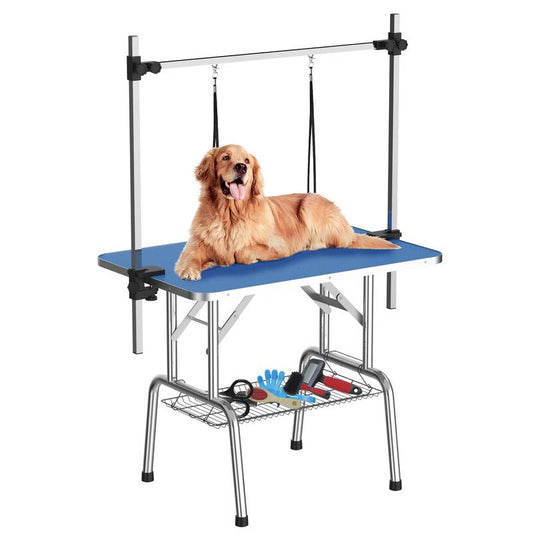 Foldable Dog Grooming Table with Adjustable Arm & Storage Tray