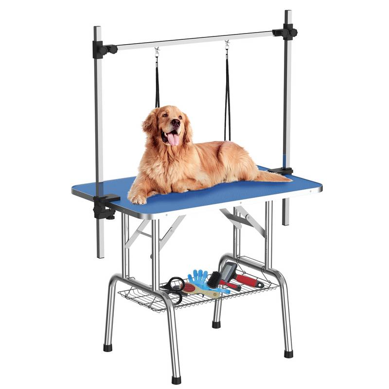 Foldable Dog Grooming Table with Adjustable Arm & Storage Tray