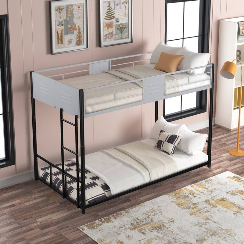 Sturdy Metal Twin Bunk Bed with Safety Guardrails