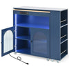 Navy Rolling Kitchen Island with LED Lights & Storage