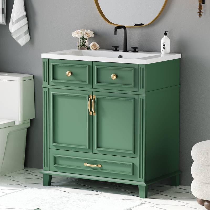 Vintage Green Bathroom Vanity with Soft-Close Storage