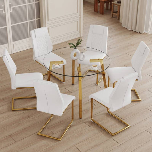 Chic Glass & White Chair Dining Set