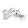 Charming Twin House Bed Set with Storage and Nightstand in Pink and White