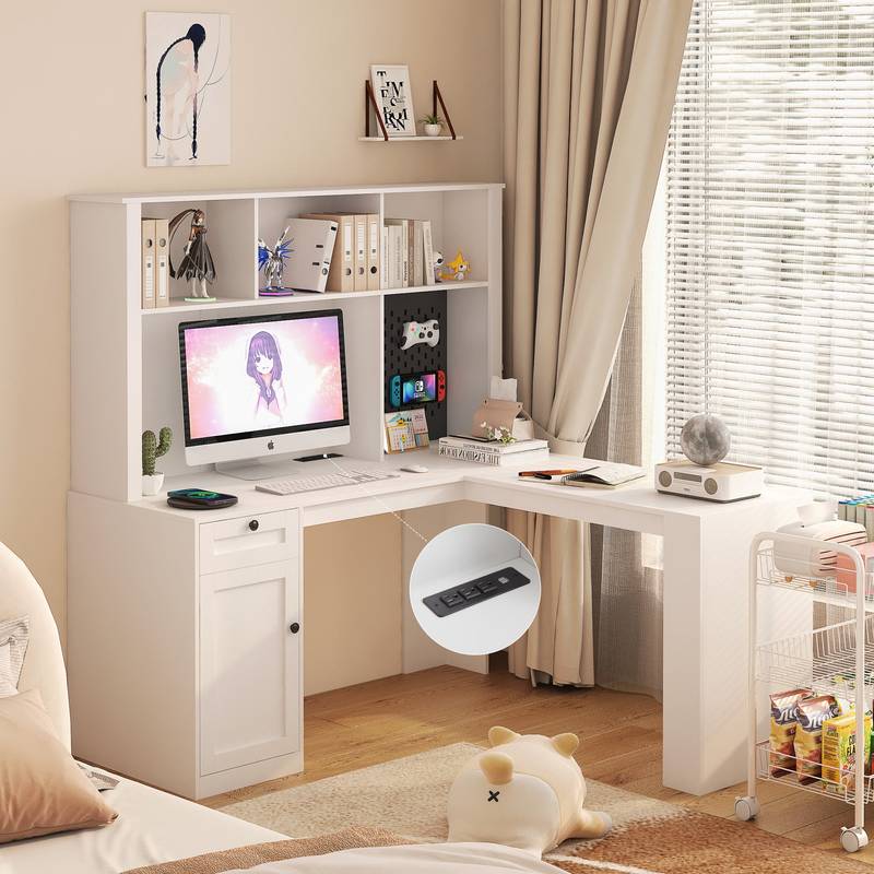 Smart Corner Desk with Storage & Outlets