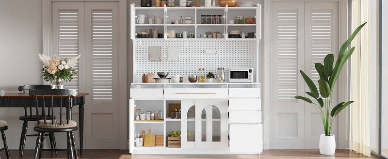 Stylish Buffet & Coffee Bar Storage with Hutch and Power Outlet