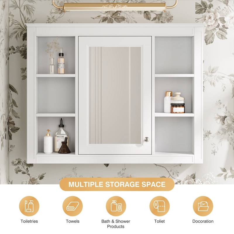 Stylish Wall-Mounted Bathroom Mirror Cabinet with Shelves