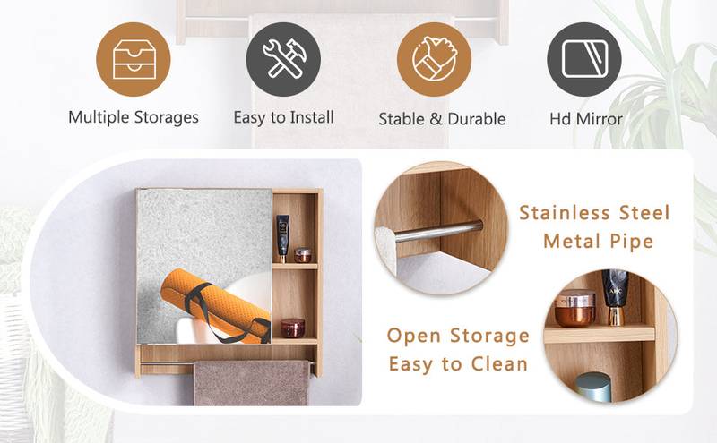 Stylish Wall-Mounted Bathroom Cabinet with Towel Rack and Shelves