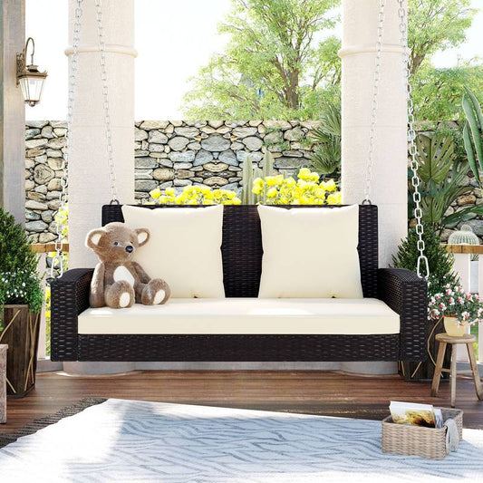 Cozy Duo Wicker Swing with Cushions
