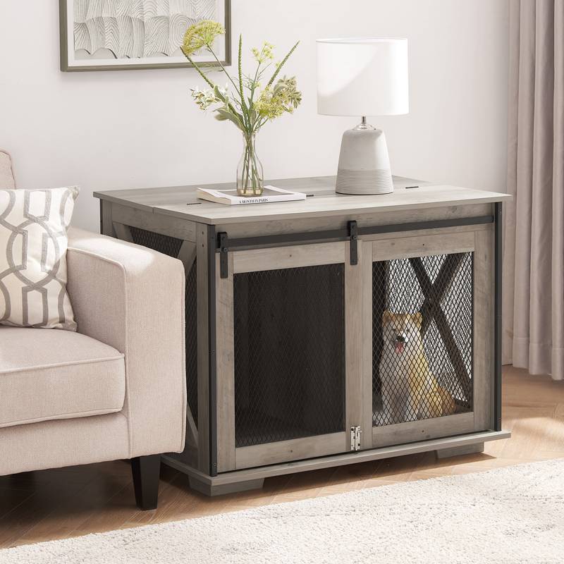 Rustic Dog Crate Table with Barn Door