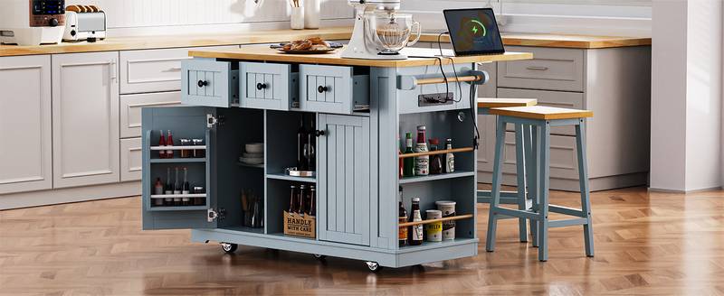 Versatile Rolling Kitchen Island with Drop Leaf & Storage