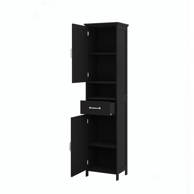 Sleek Slim Floor Cabinet with Adjustable Shelves - Black