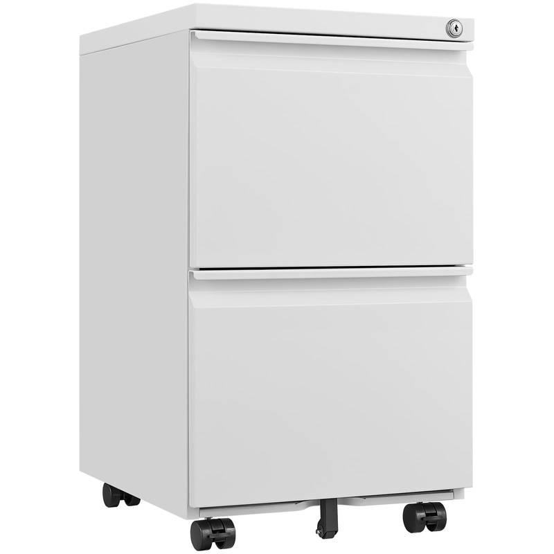Lockable Mobile Filing Cabinet - Sleek Under-Desk Storage in White