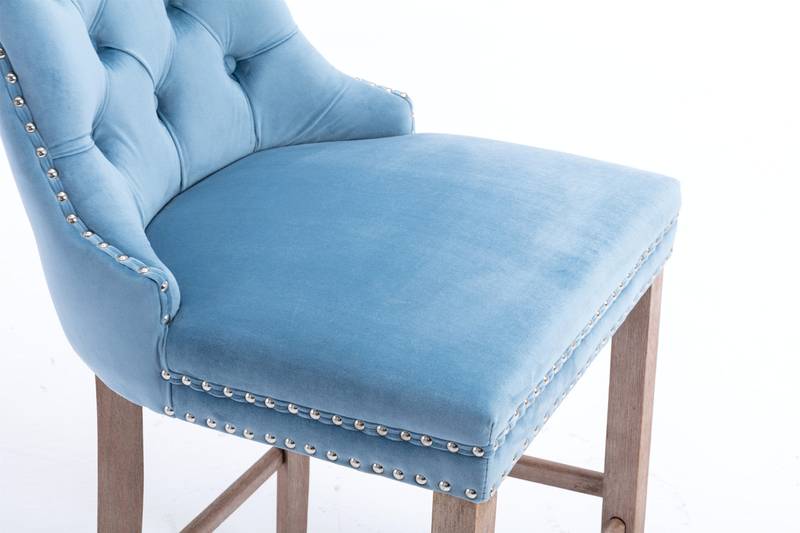 Chic Velvet Barstools with Tufted Detail - Set of Two (Light Blue)