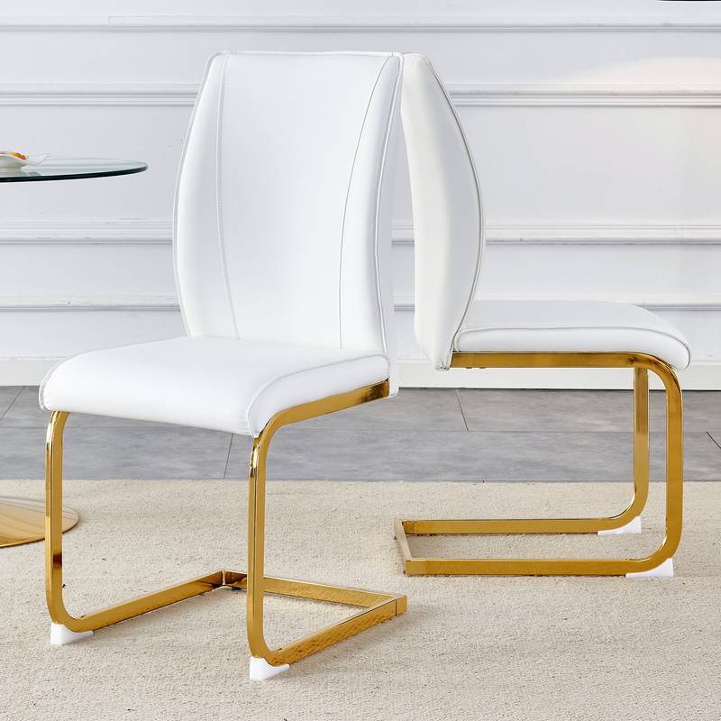 Chic White Arch Dining Chairs - Set of Two with Gold Legs