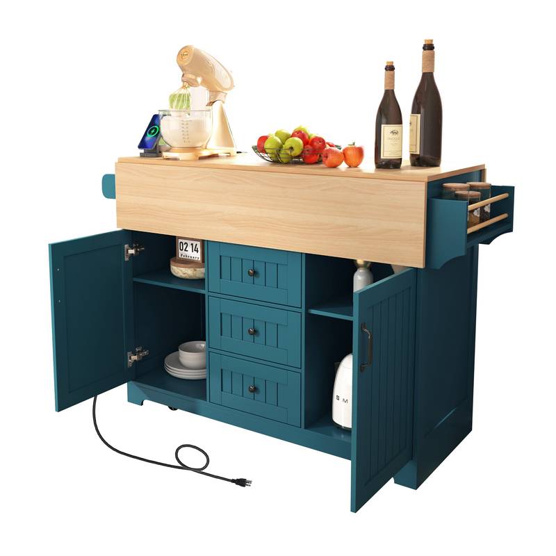 Versatile Rolling Kitchen Island with Drop Leaves and Power Outlet