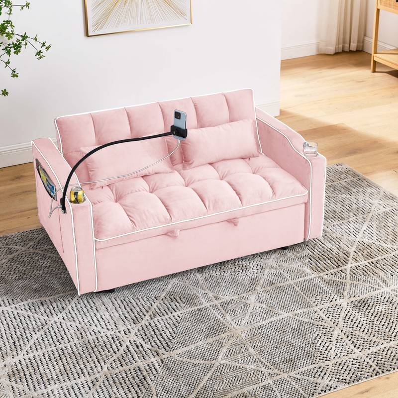 Chic Foldable Sofa Bed with USB & Swivel Stand - Pink